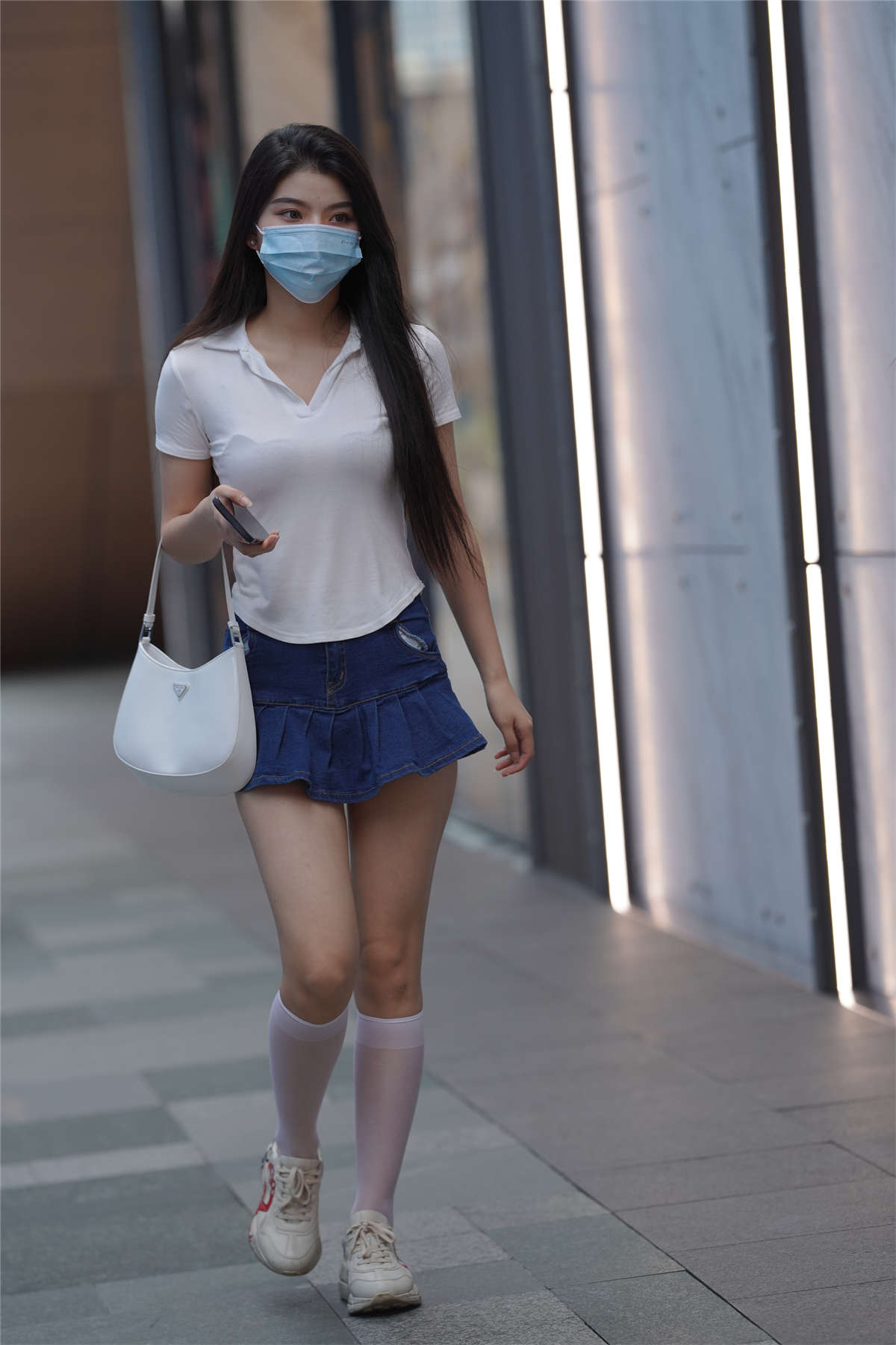 牛仔百褶裙-日更街拍