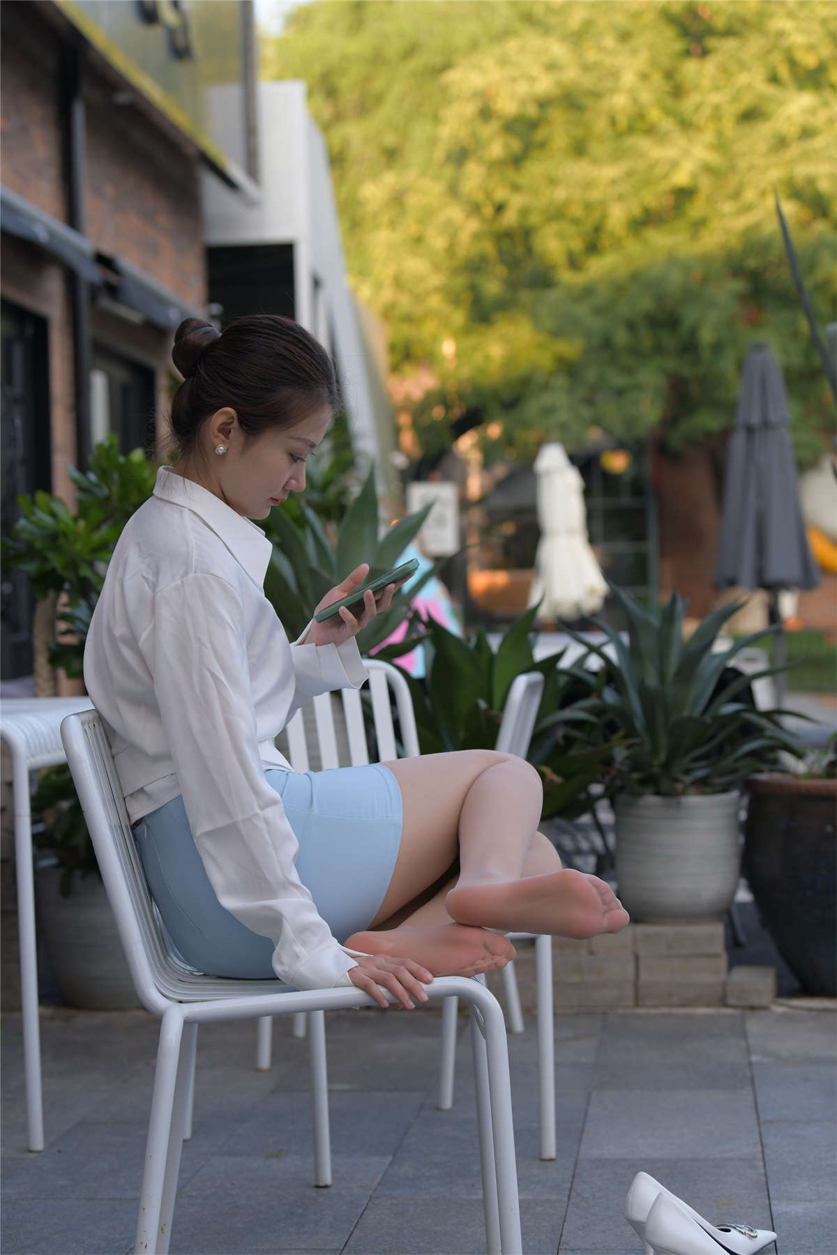 [魔镜原创摄影]一只麋鹿摄影作品 - 蓝裙制服丝袜美女-日更街拍