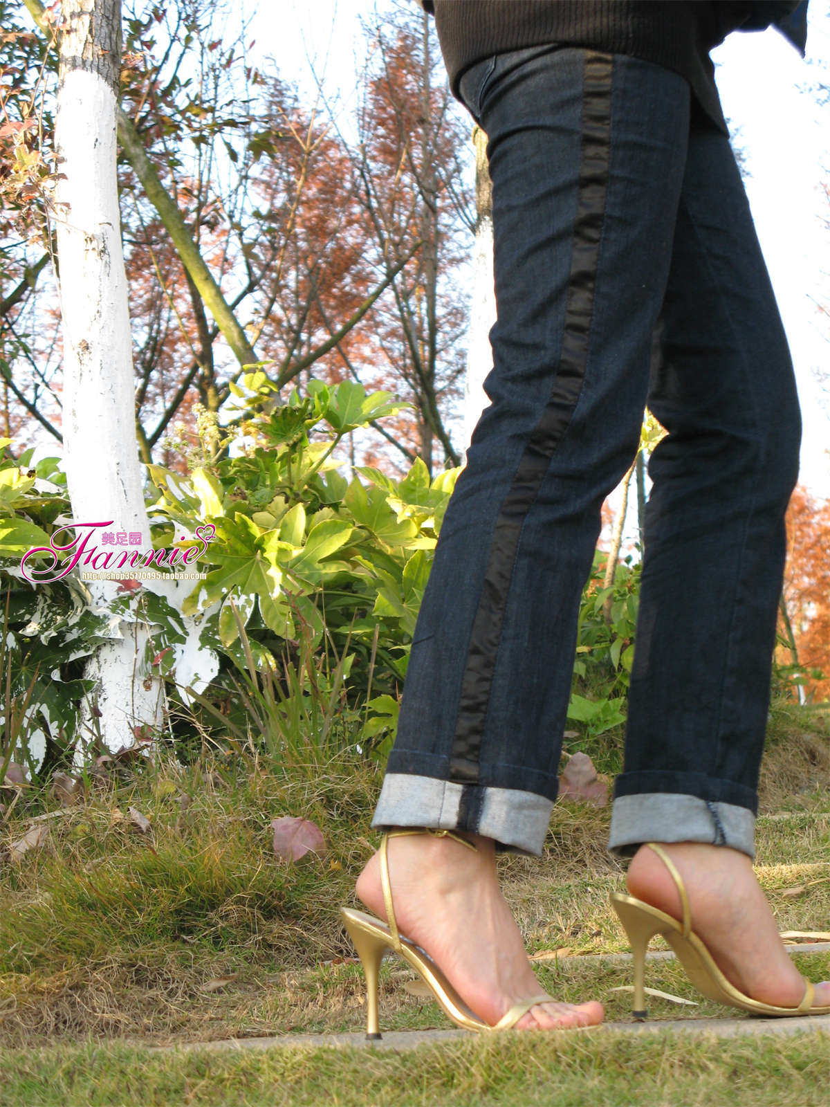 Fannie芬妮美足园NO.504 柔软阳光3 牛仔金色高跟-日更街拍