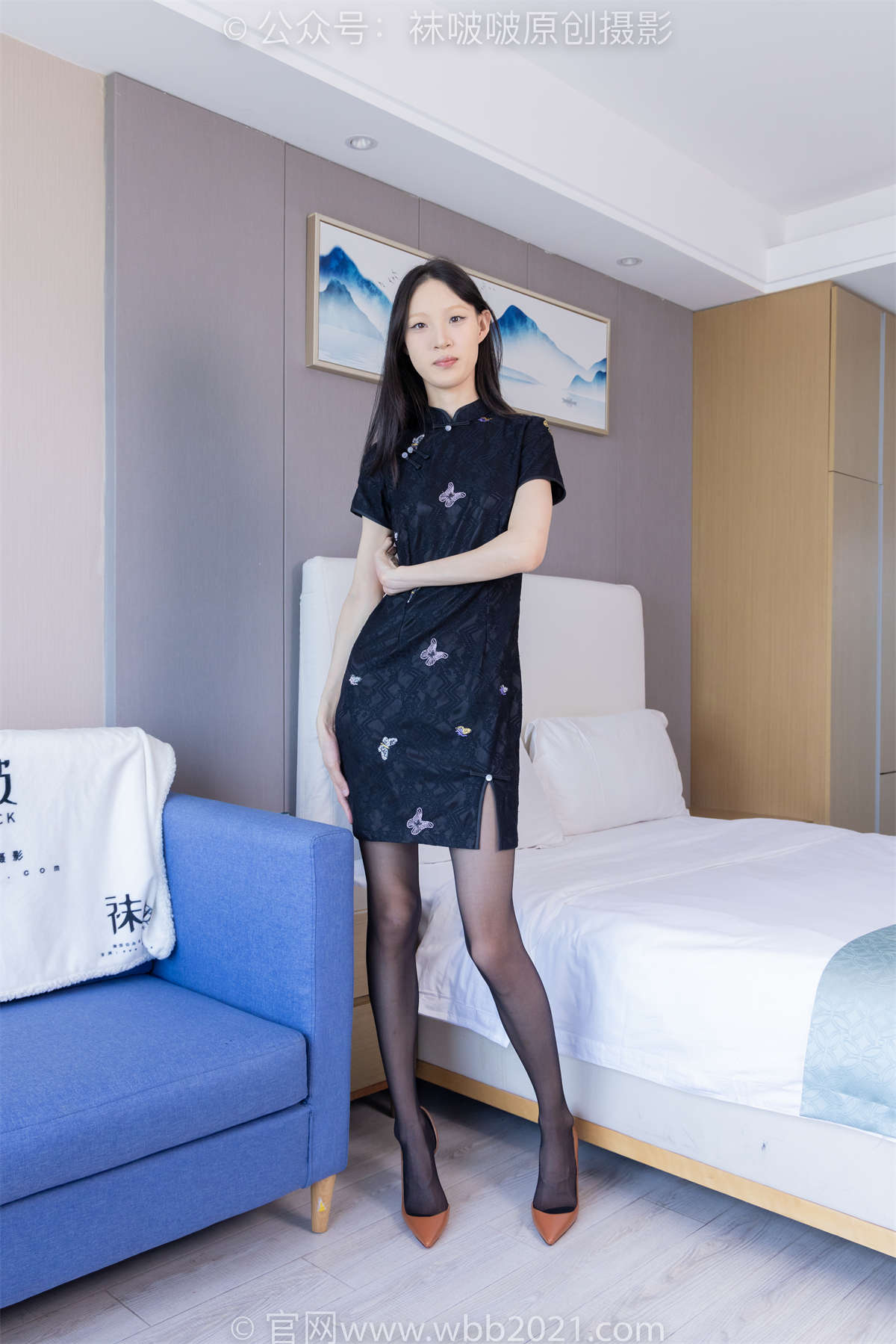 图片[2]-袜啵啵 No.386 雪糕-高跟鞋、黑丝（脚尖加固款）、旗袍 超长花絮版-日更街拍