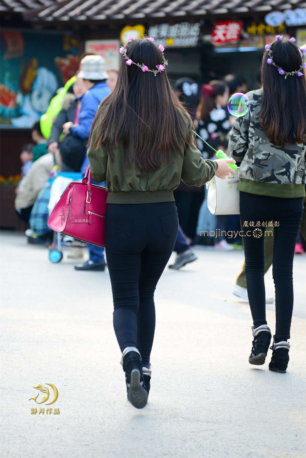 戴花环的黑裤小妹-（16P）-日更街拍