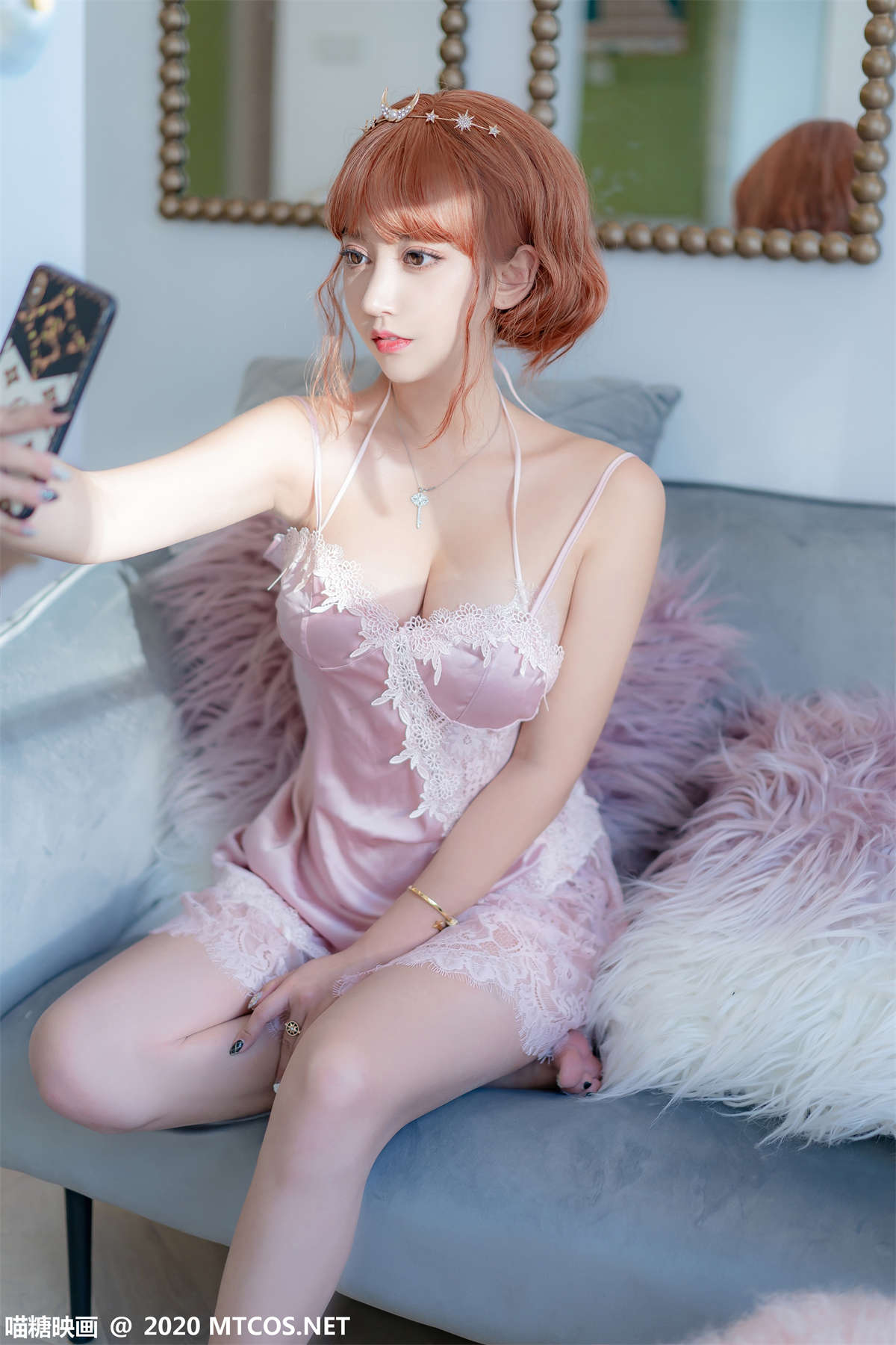 图片[2]-喵糖映画 VOL.198 粉色睡裙-日更街拍