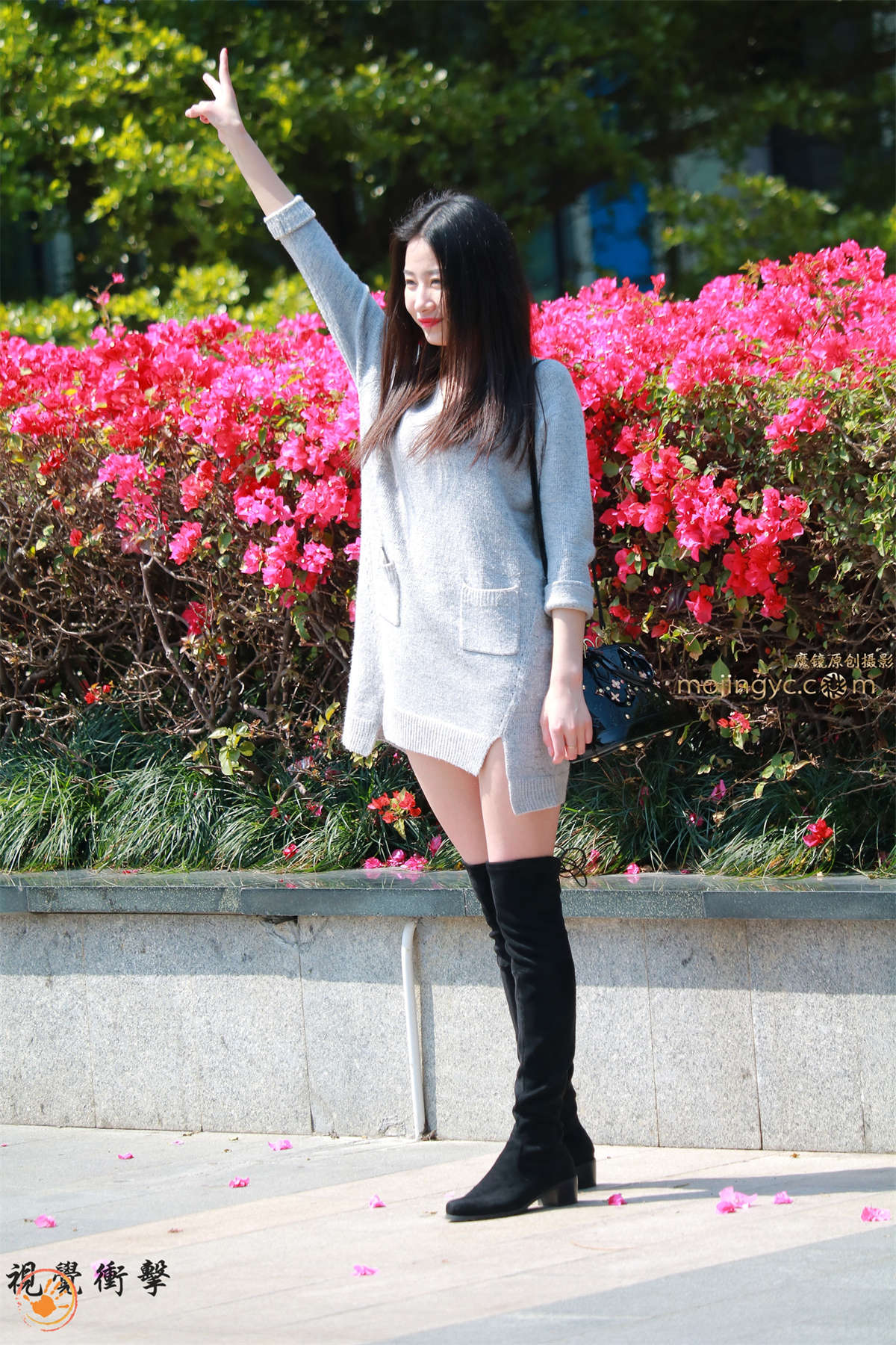 长靴 休闲连衣服美女-日更街拍