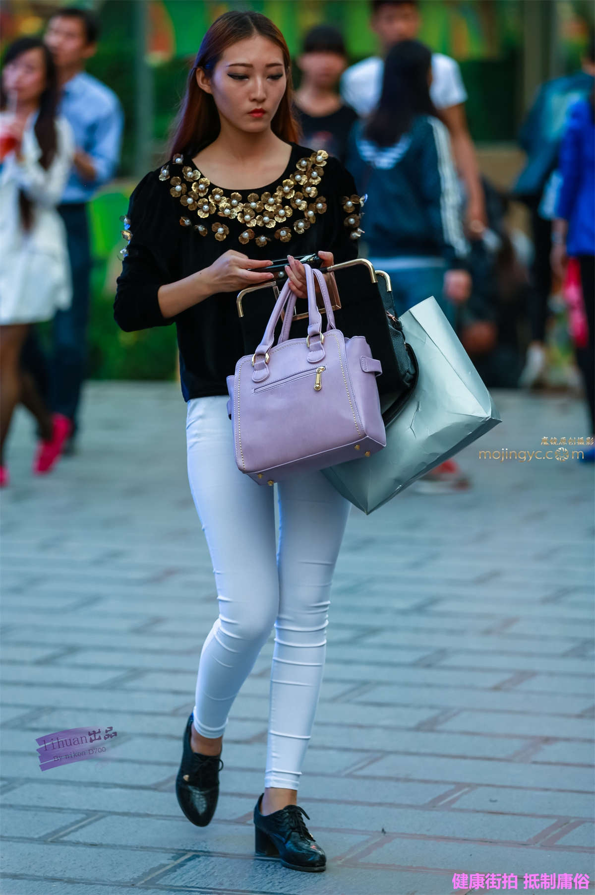 李欢原创-白裤，紧翘（14P）-日更街拍