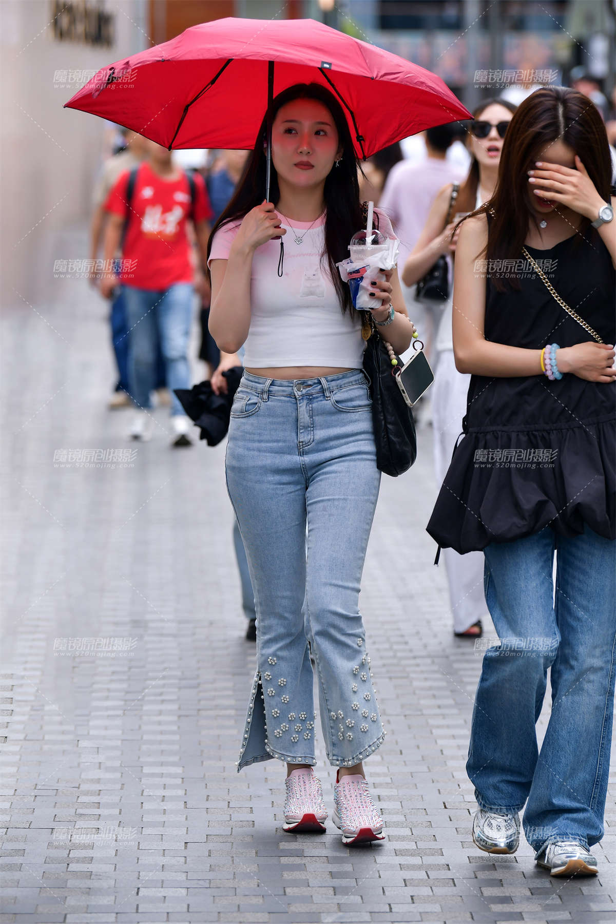 ★阔腿九分牛仔裤美女-日更街拍