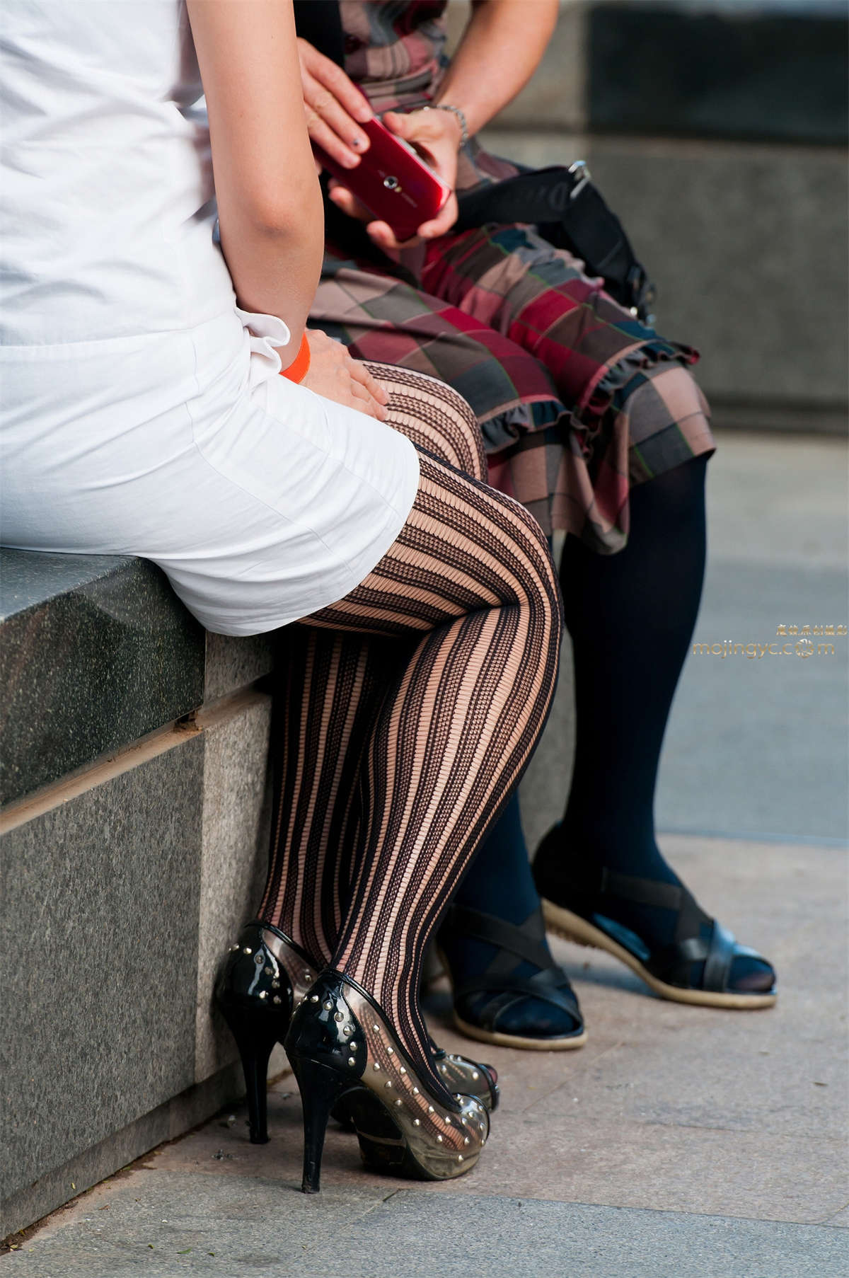 条纹网袜，鱼嘴高跟，特写-日更街拍