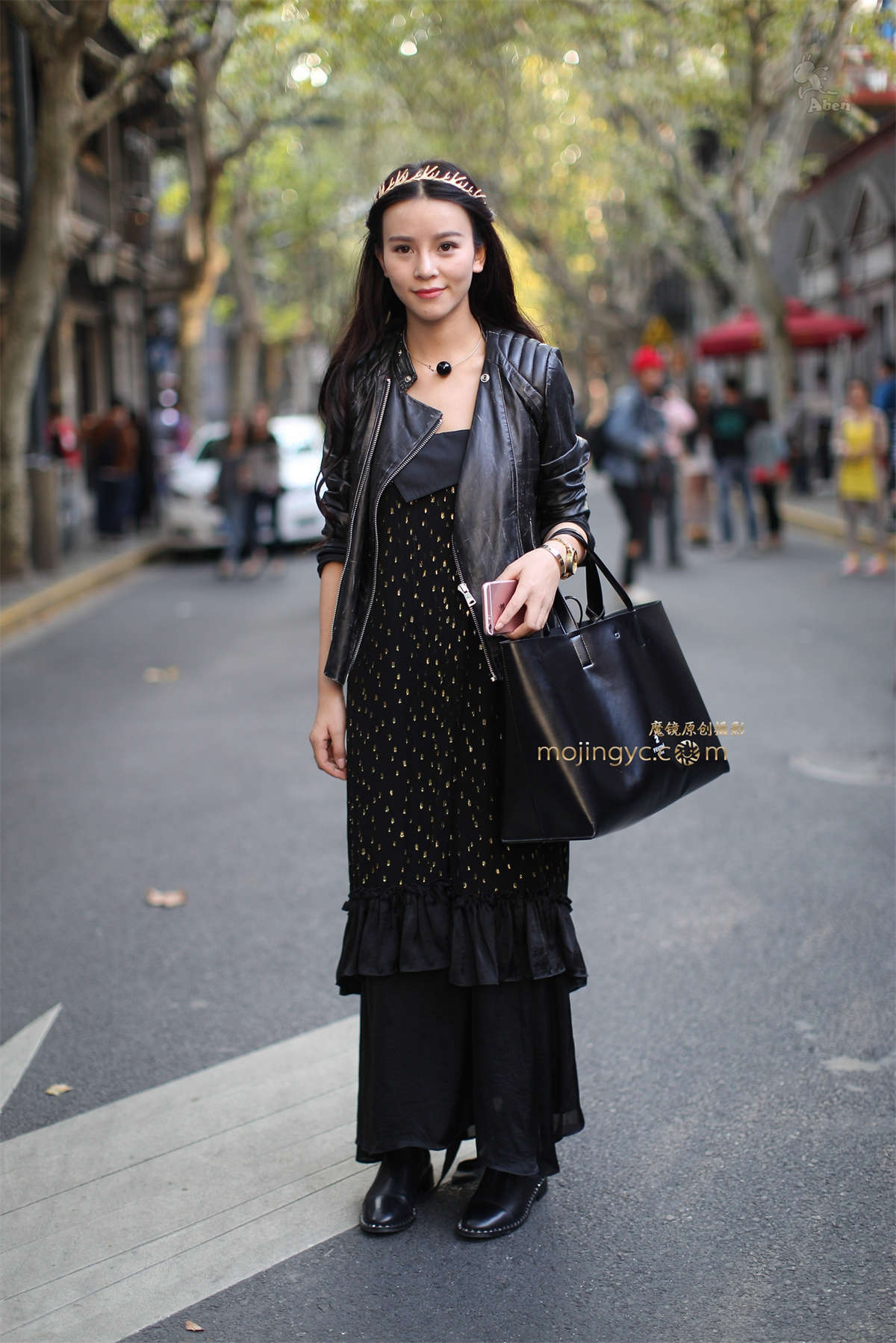 阿奔.2015.10.15.时装周 朋克黑皮衣 长裙.10p-日更街拍