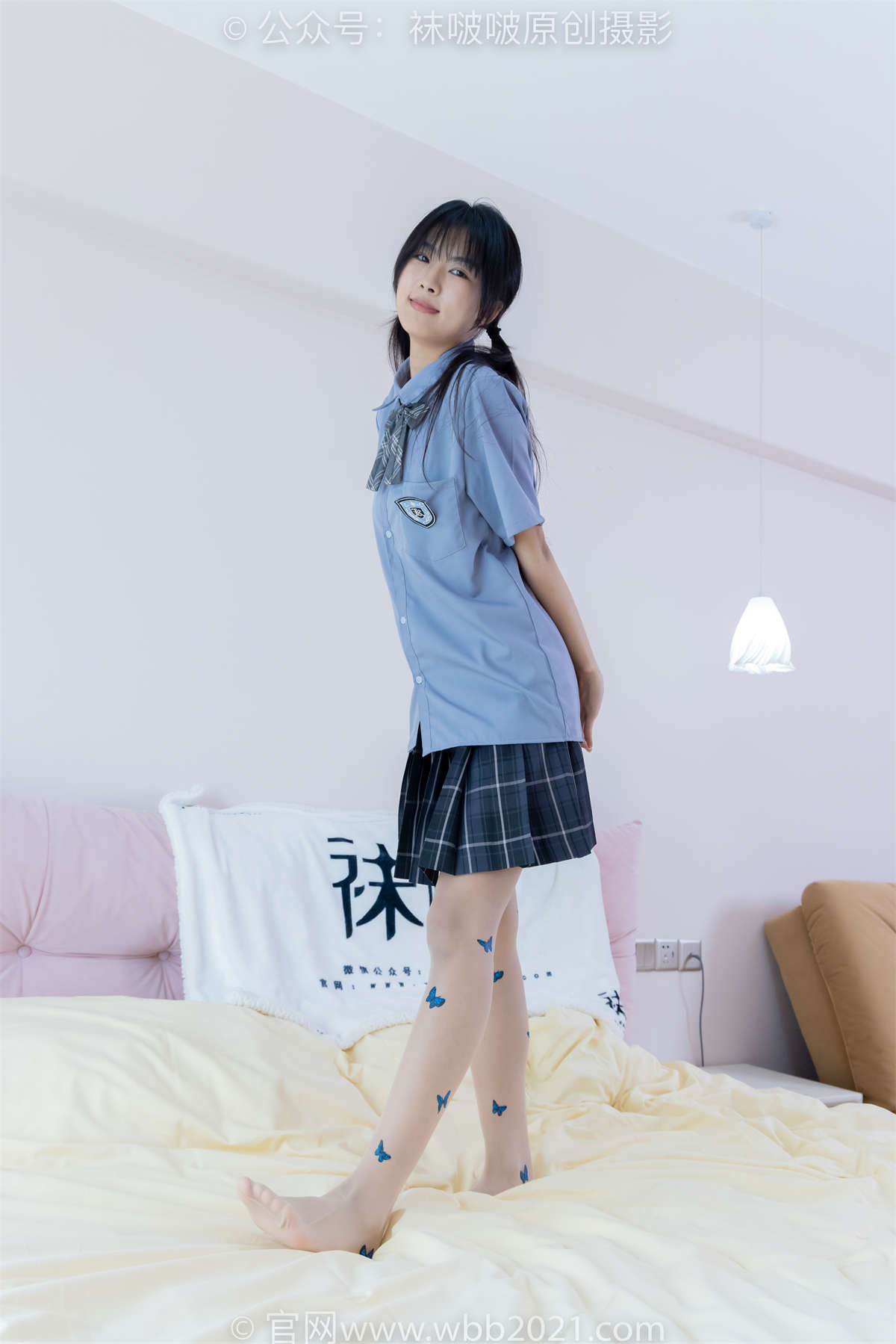 图片[2]-袜啵啵 No.508 奶油-皮鞋、白棉袜、蝴蝶薄肉丝（脚尖微加固款）、jk制服 花絮版-日更街拍