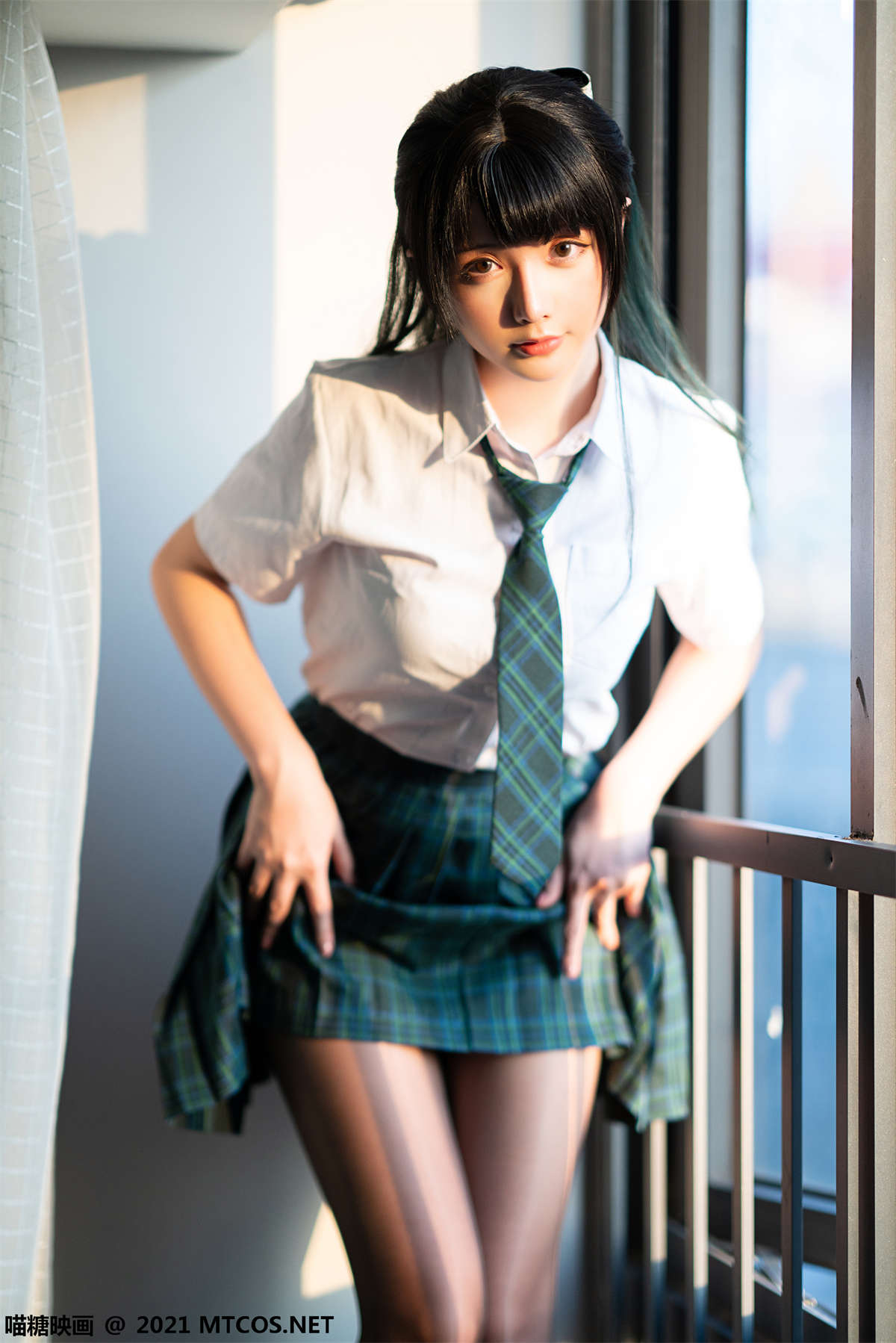 图片[2]-喵糖映画 VOL.435 绿色JK-日更街拍