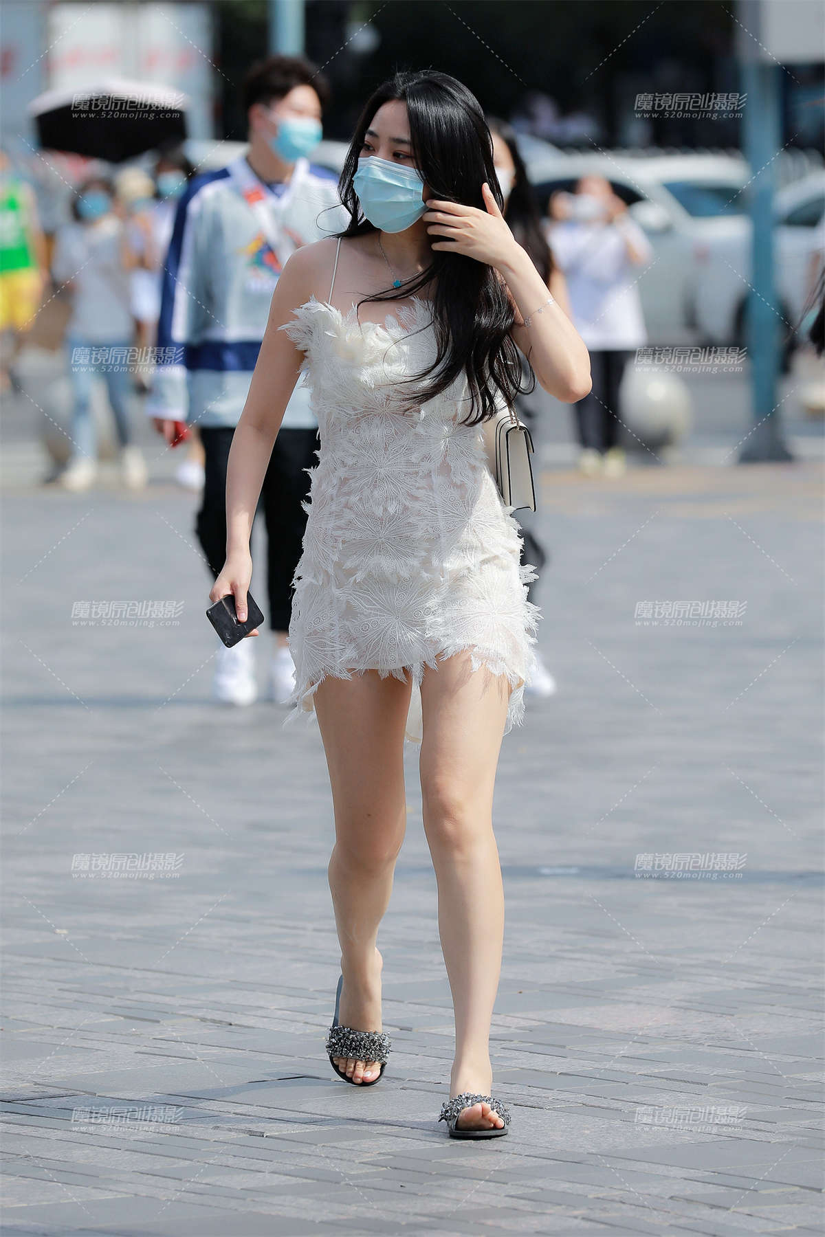 【玻璃街拍】性感白色蕾丝裙-日更街拍