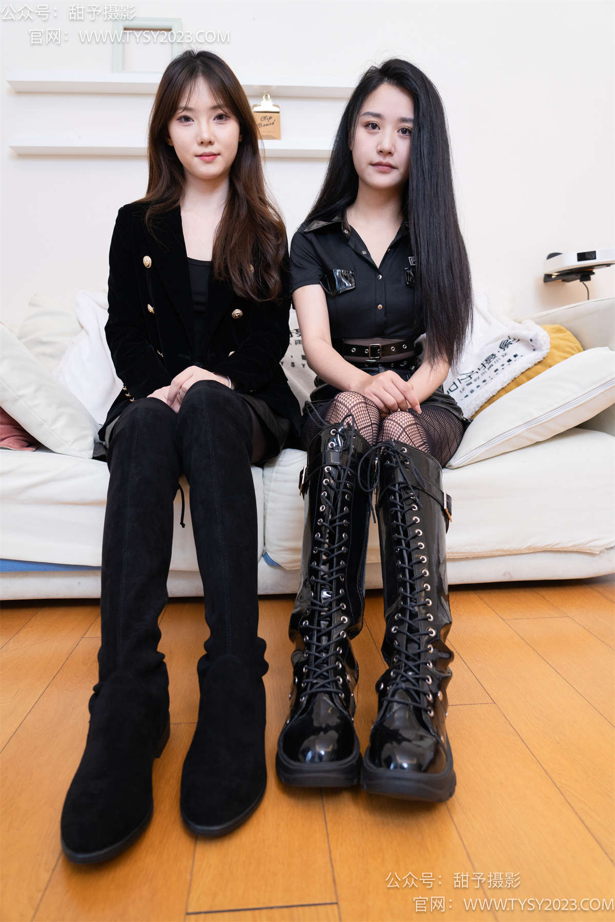 图片[2]-甜予摄影071期：璇璇澜澜-长靴、黑丝（脚尖微加固款）、渔网袜、裸足、互相撕破丝袜剧情 完整版-日更街拍