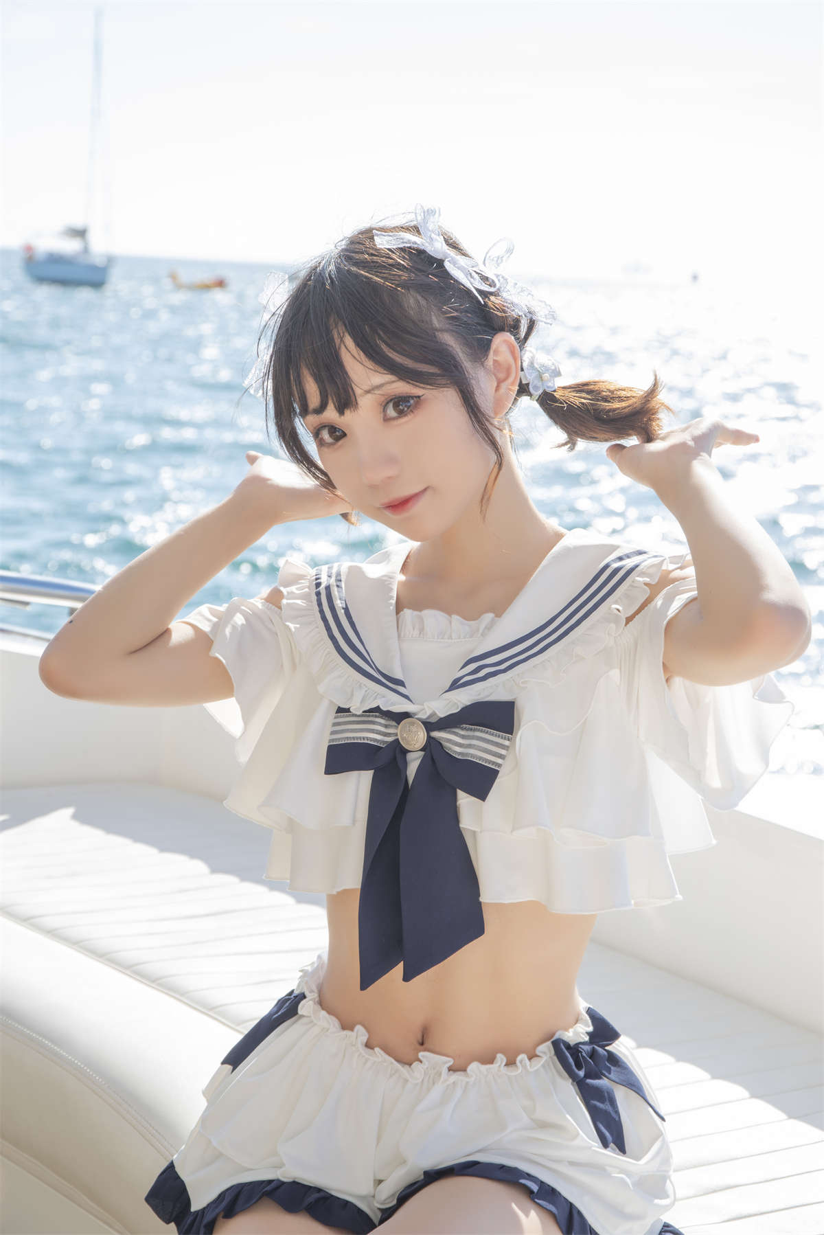 花柒Hana 三亚熊之海军风泳装-日更街拍