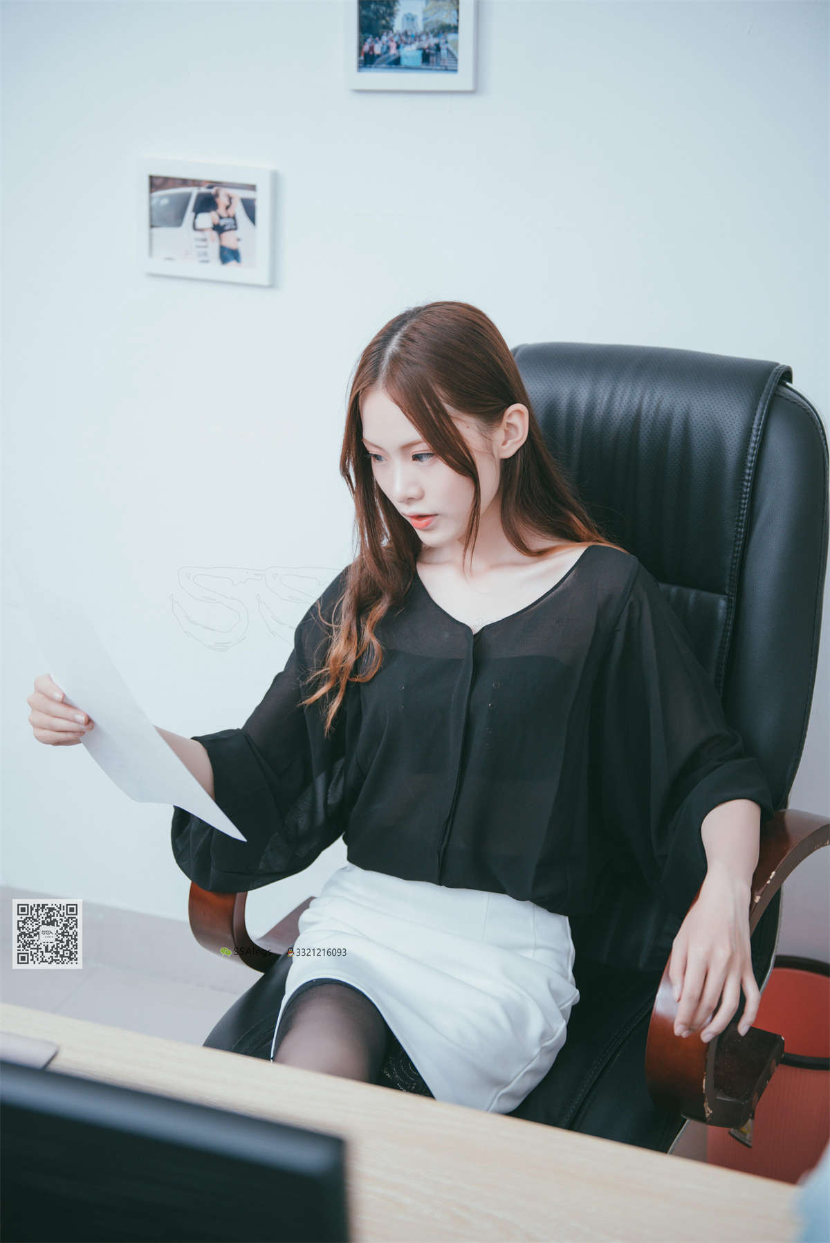 SSA丝社 NO.001 办公室职业装《绫》长筒黑丝-日更街拍