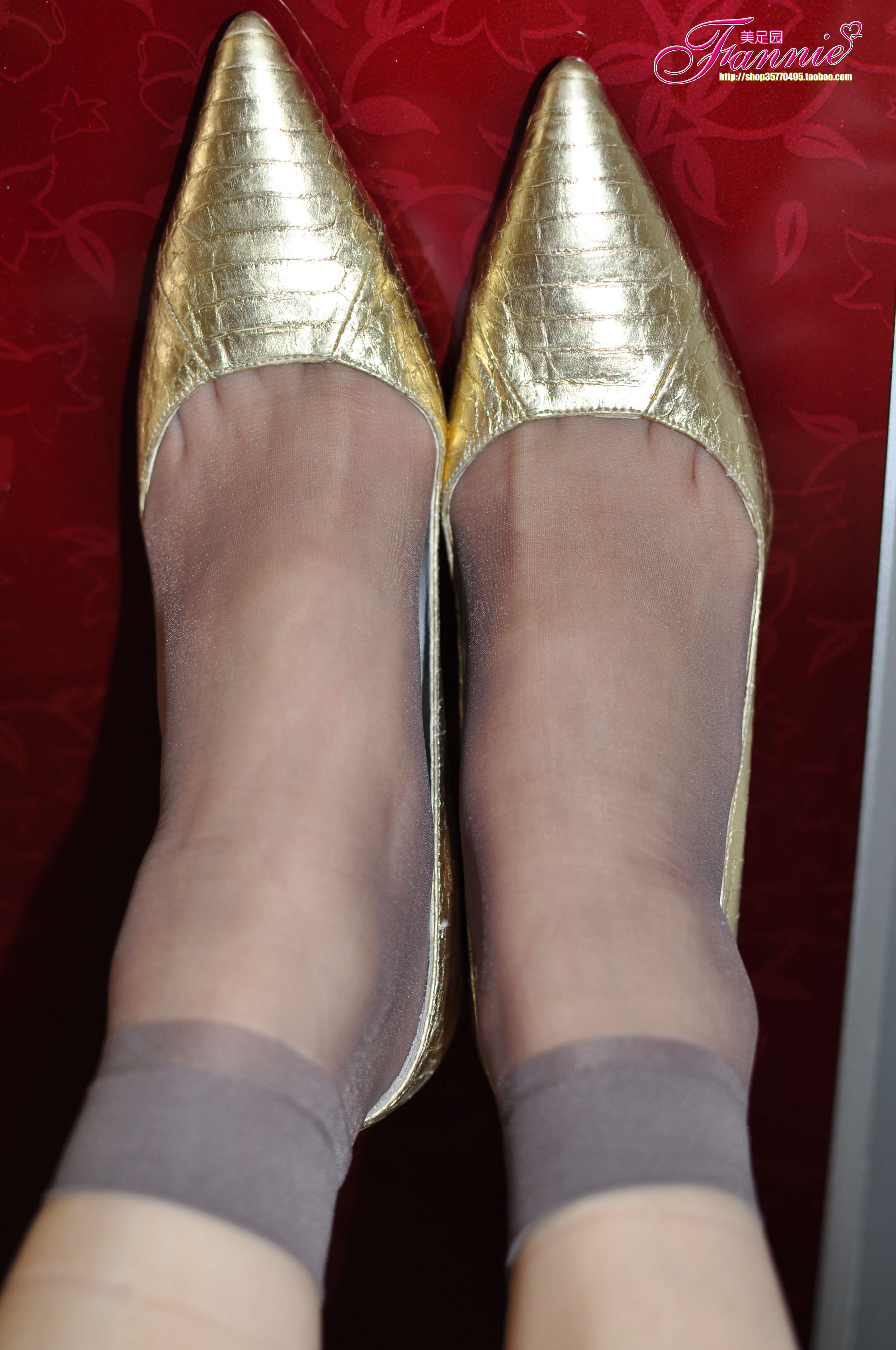 图片[2]-Fannie芬妮美足园NO.24 暗香（金色船鞋灰丝）-日更街拍