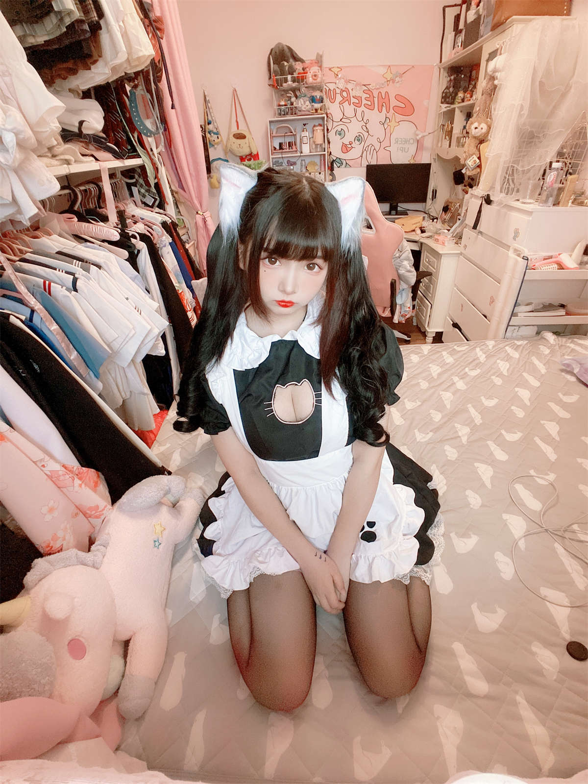 图片[2]-古川kagura 黑丝猫耳女仆-日更街拍