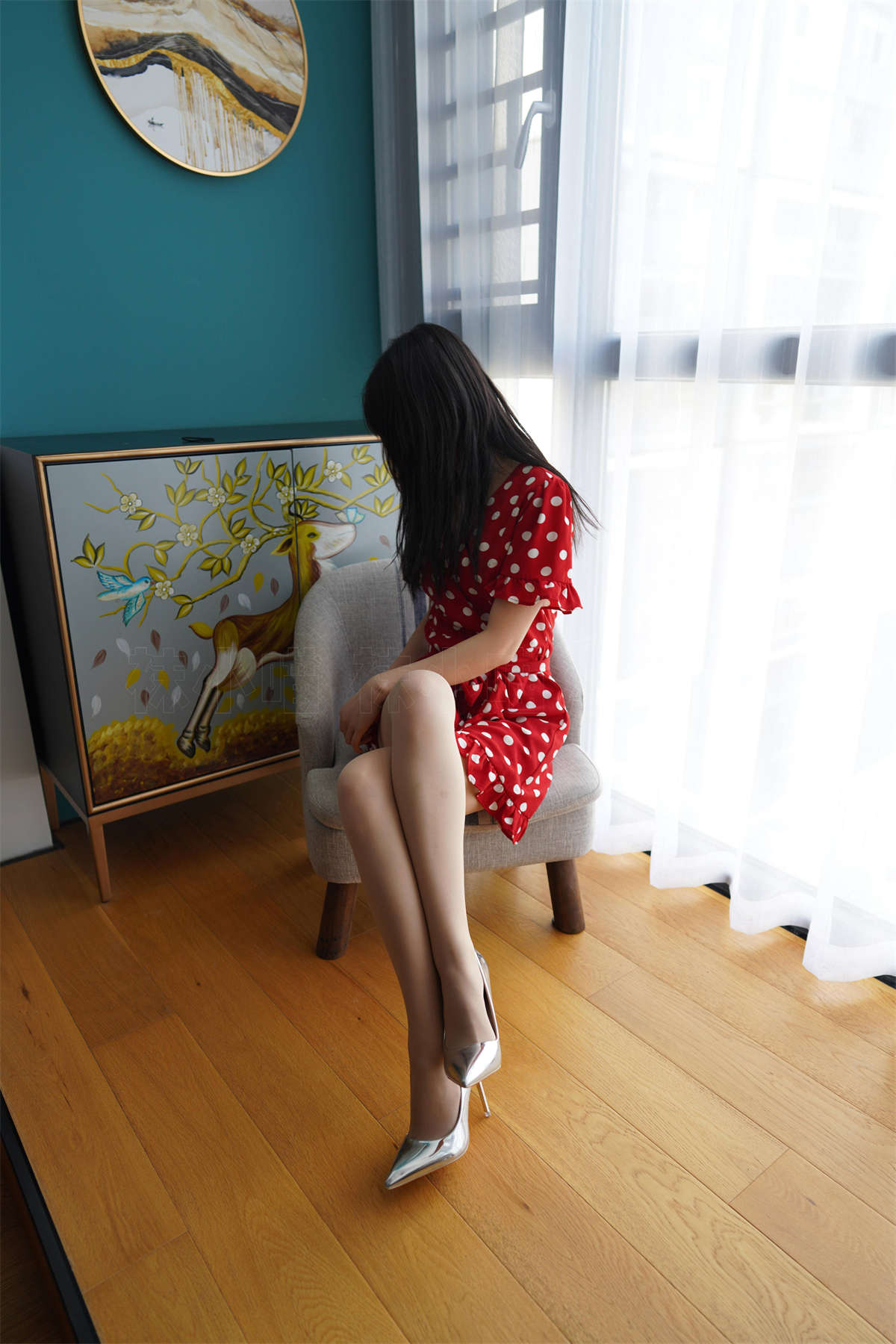 图片[2]-kittyWawa袜小喵 KT263 波点红裙-日更街拍