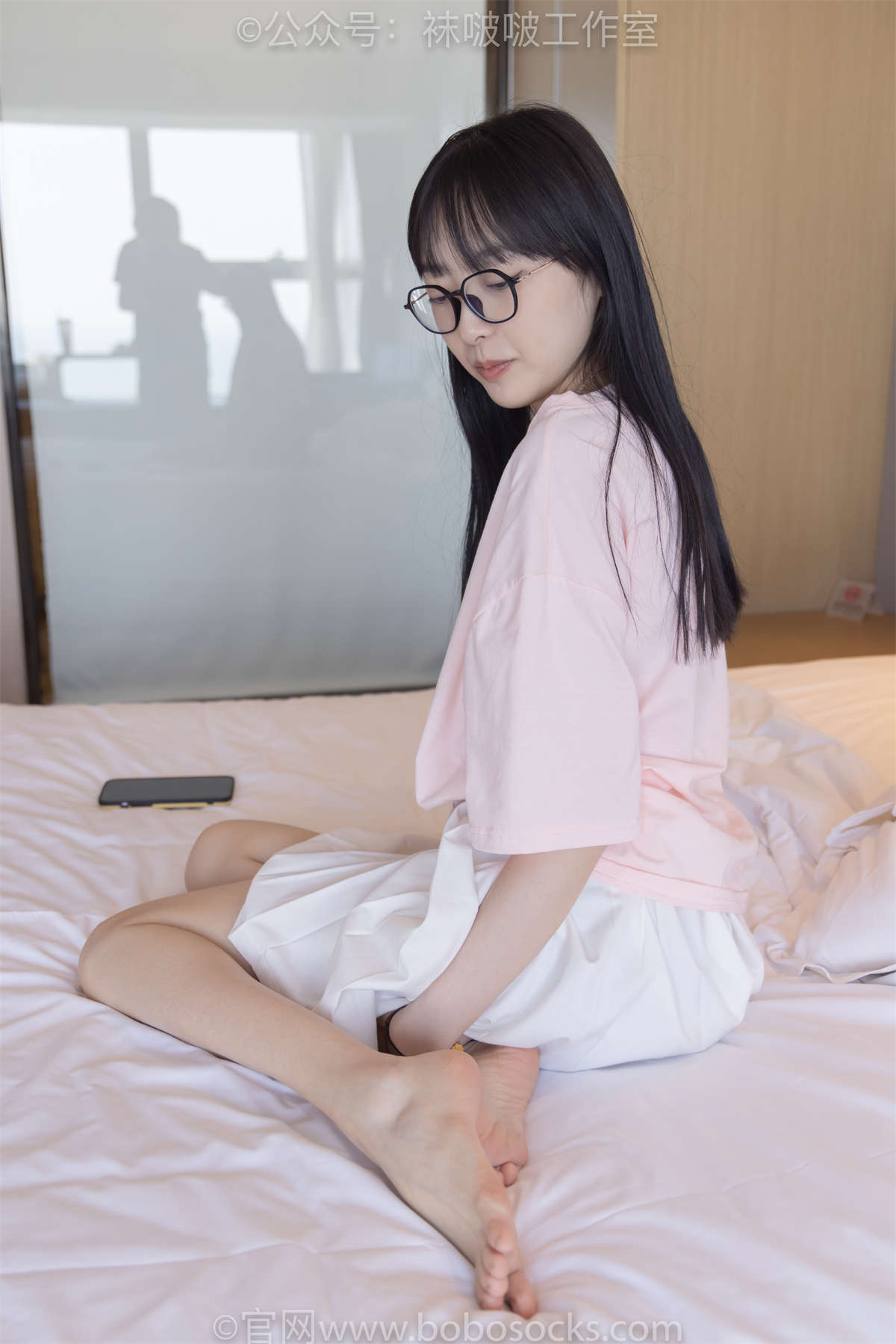 袜啵啵 No.091 稚予-板鞋、淡粉色船袜、黑色船袜、裸足 花…插图1