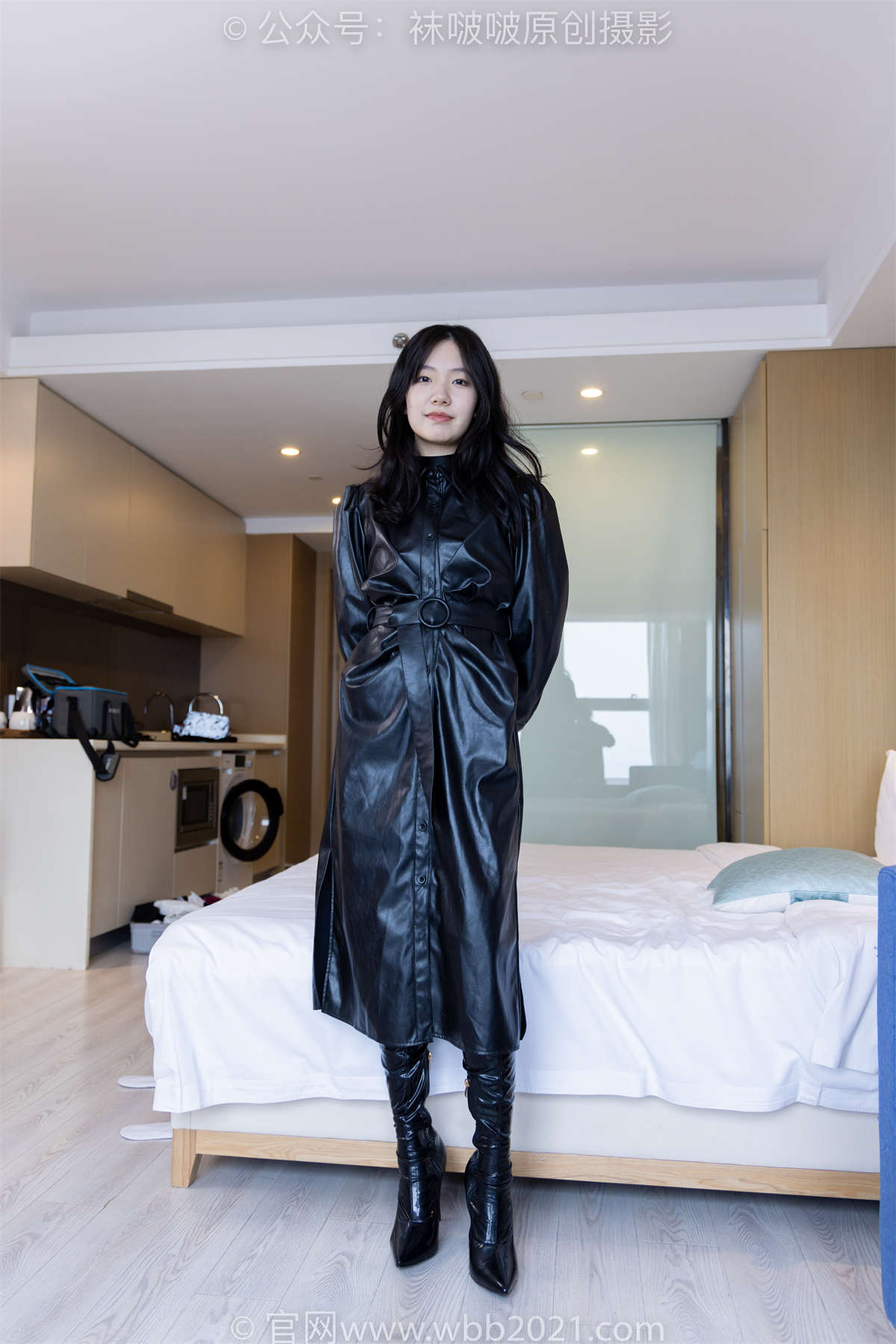 图片[2]-袜啵啵 No.474 小甜豆-高跟长靴、黑丝（脚尖微加固款）、皮衣连体衣裤里丝 花絮版-日更街拍