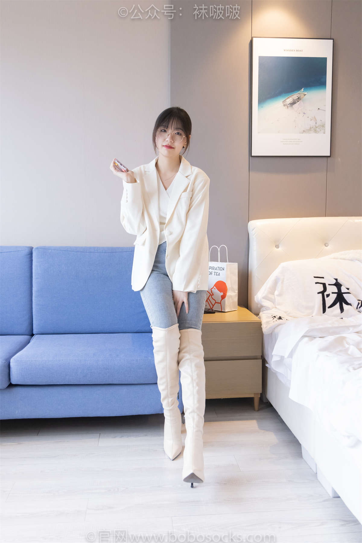 图片[2]-袜啵啵 No.050 小甜豆-高跟长靴、白棉袜（长度到脚踝上面…-日更街拍