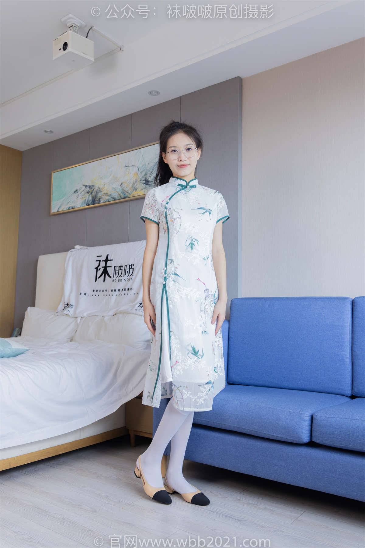 袜啵啵 No.371 芝士-平底鞋、高跟凉鞋、厚白丝小腿袜、短白丝 花絮版-日更街拍