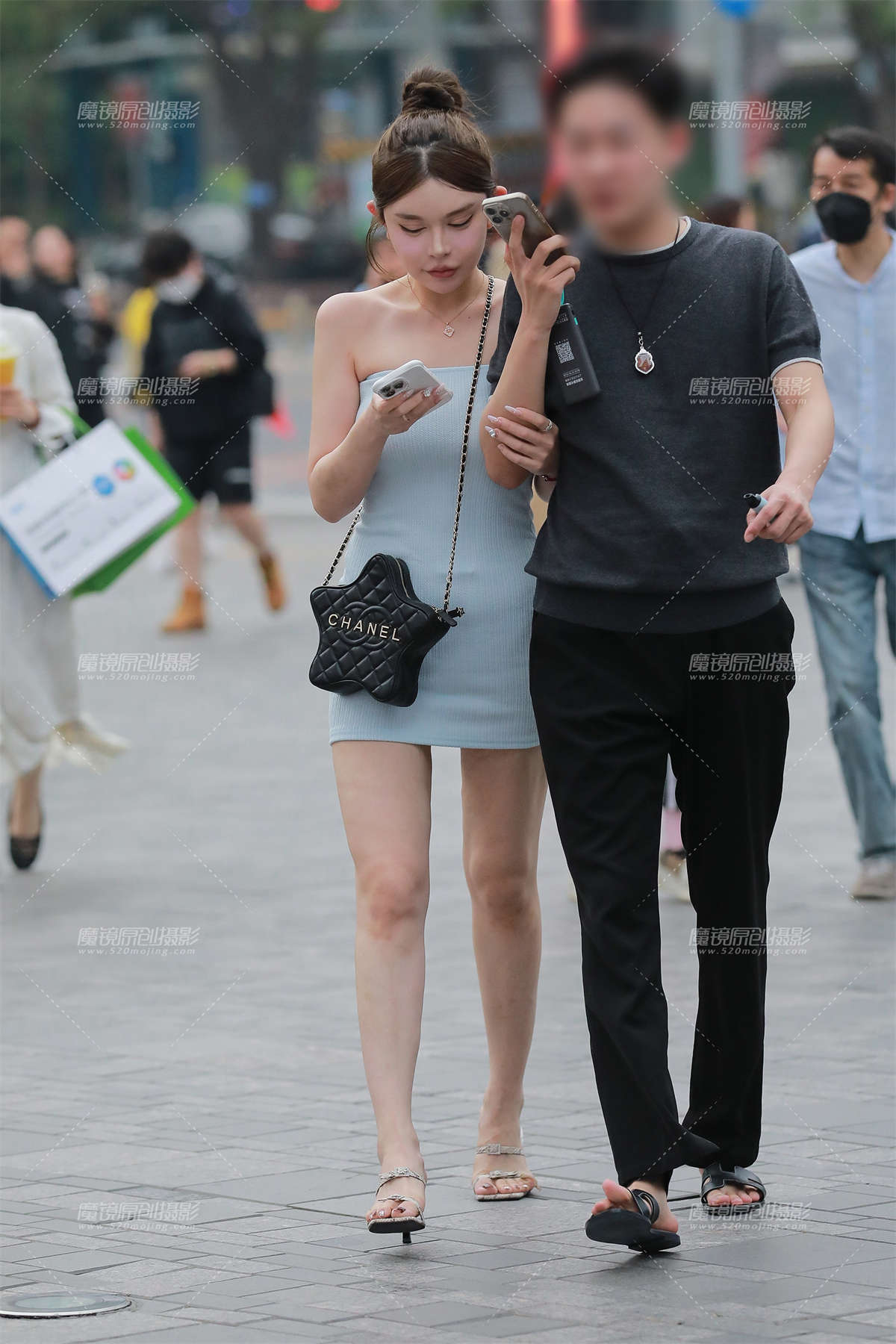 图片[2]-蓝色包臀裙美女-日更街拍