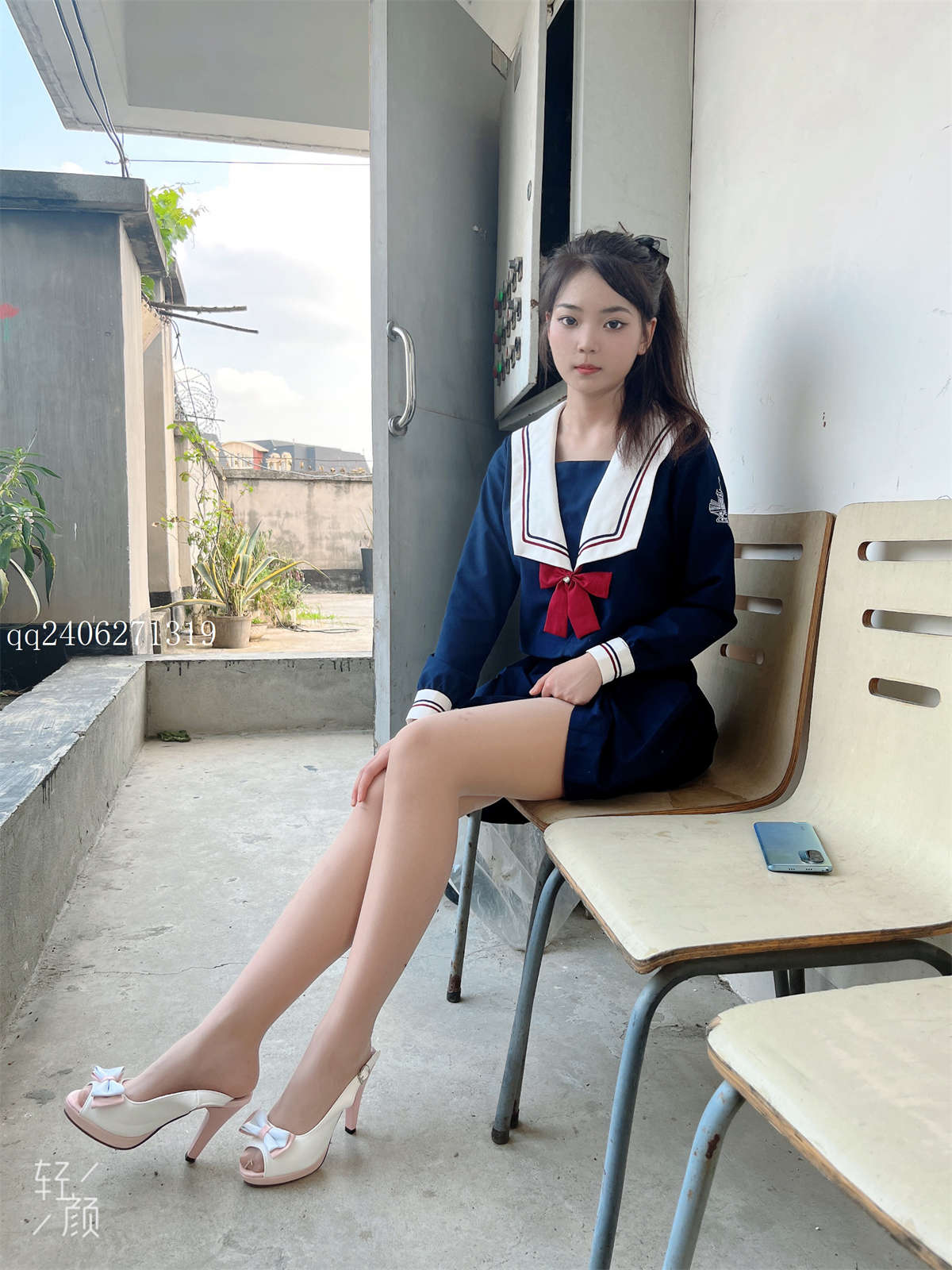 图片[2]-MSLASS梦丝女神 2022.07.26 JK蓝 张馨-日更街拍