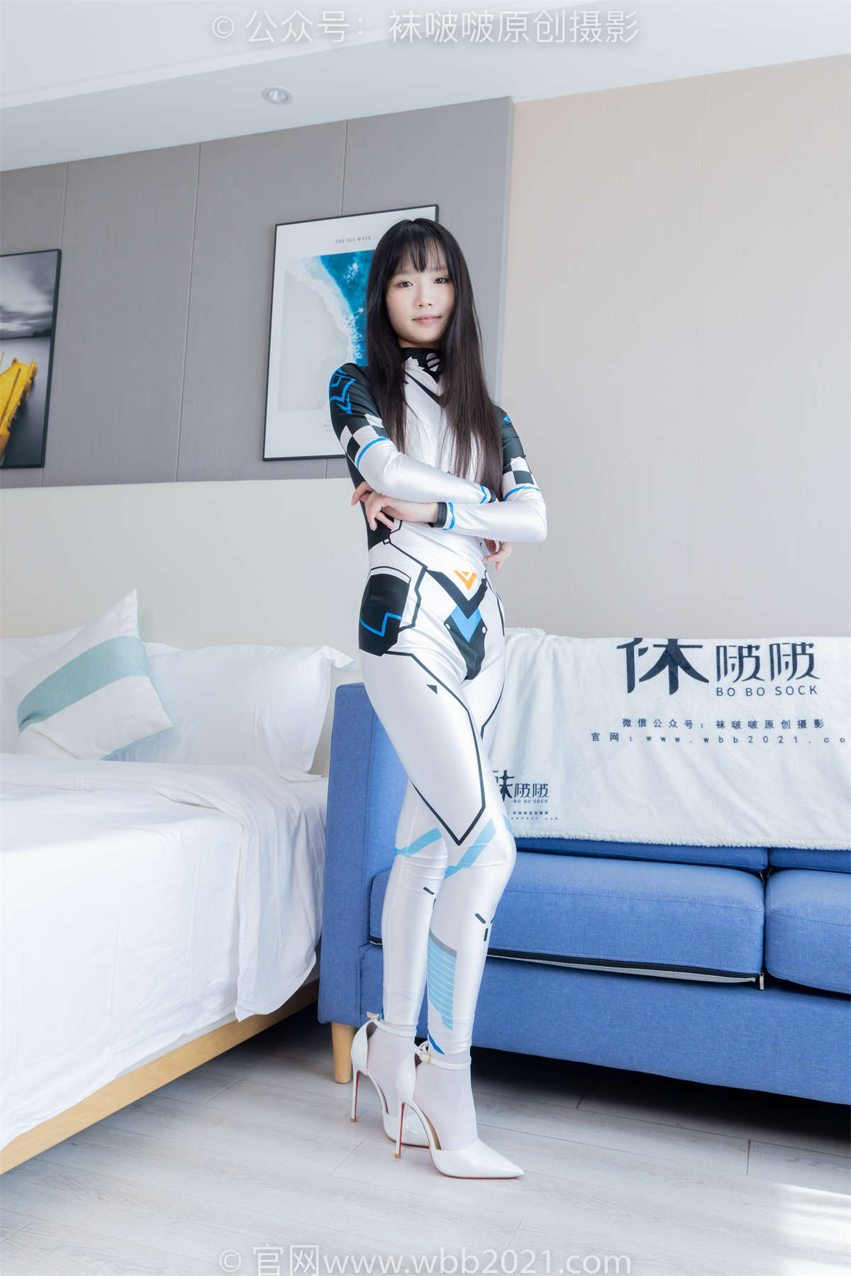 图片[2]-袜啵啵 No.463 甜甜圈-高跟鞋、厚白丝、裸足、连体衣裤里丝 花絮版-日更街拍