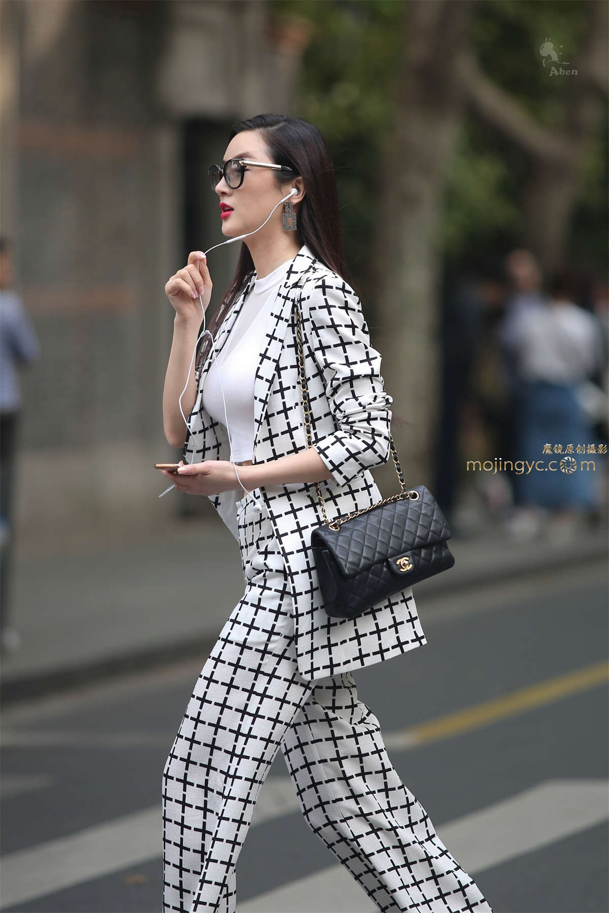 图片[2]-阿奔.2016.4.14.黑白格西装宽脚裤.25p-日更街拍