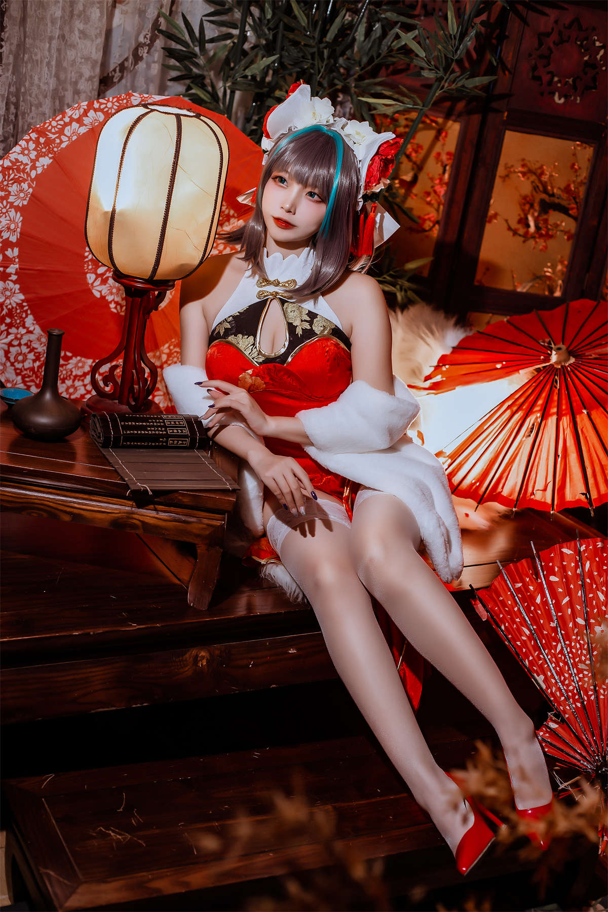 图片[2]-高产型Coser-二佐Nisa 碧蓝 柴郡旗袍-日更街拍