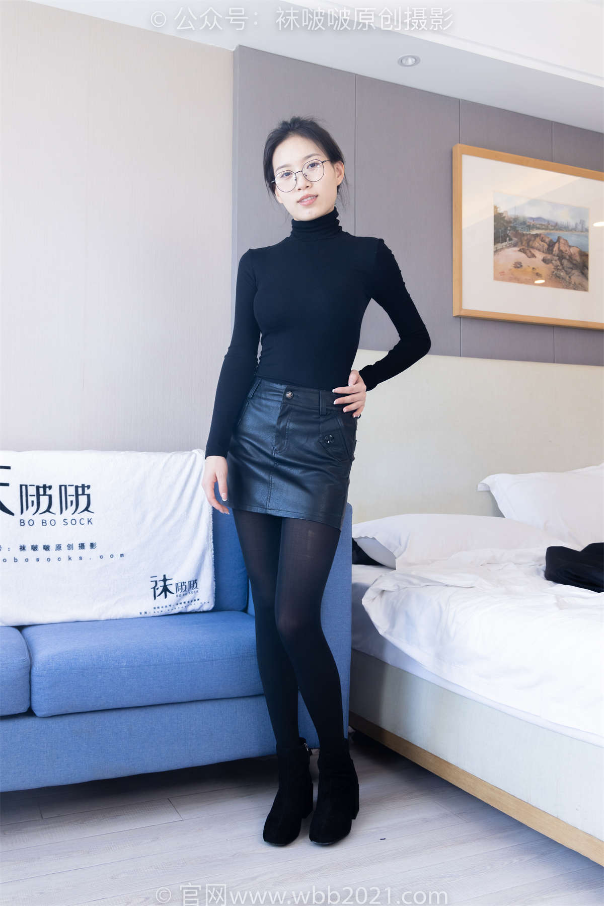 图片[2]-袜啵啵 No.365 芝士-短靴、平底鞋、厚黑丝、厚灰丝 花絮版-日更街拍