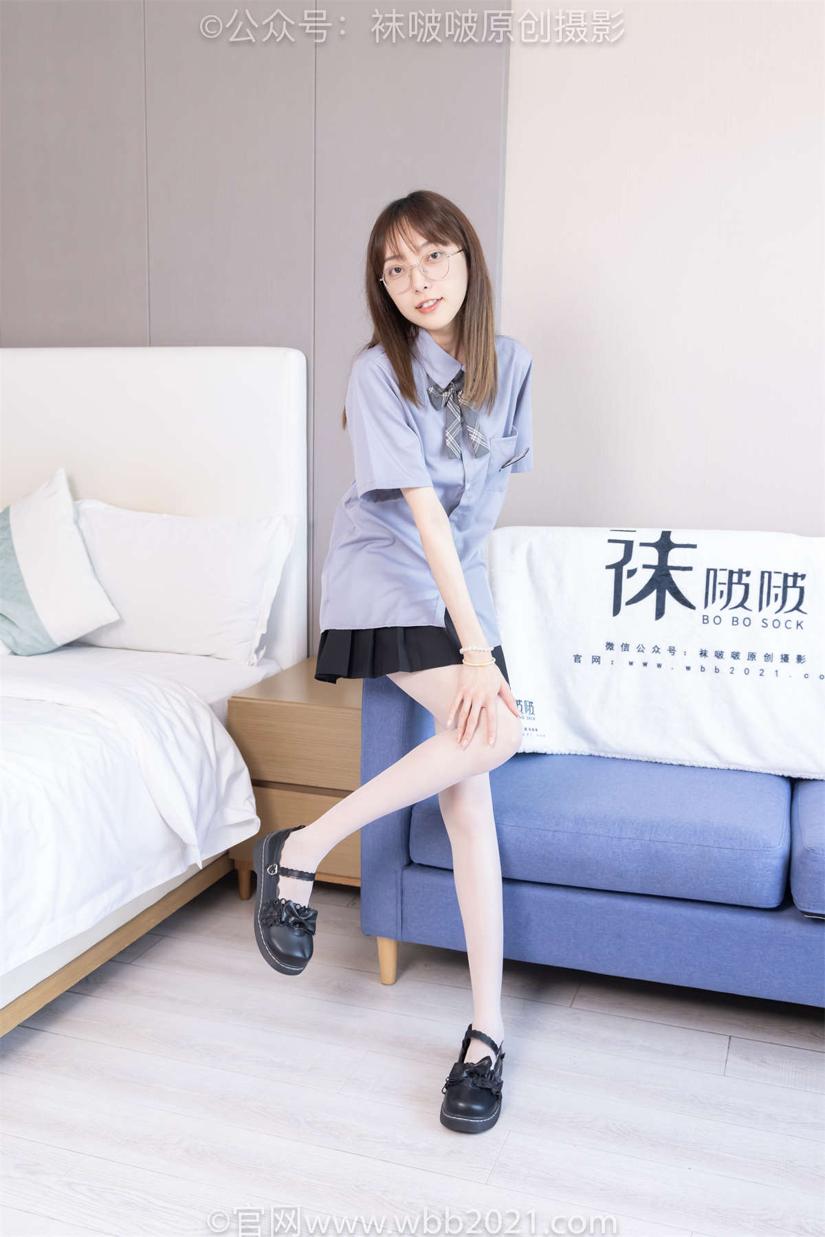 图片[2]-袜啵啵 No.460 稚予-JK制服、皮鞋、帆布鞋、薄白丝（脚尖加固款）花絮版-日更街拍